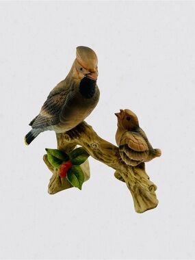 Vintage Lefton Cardinal Mother Baby Bird Branch Porcelain Figurine KW07456